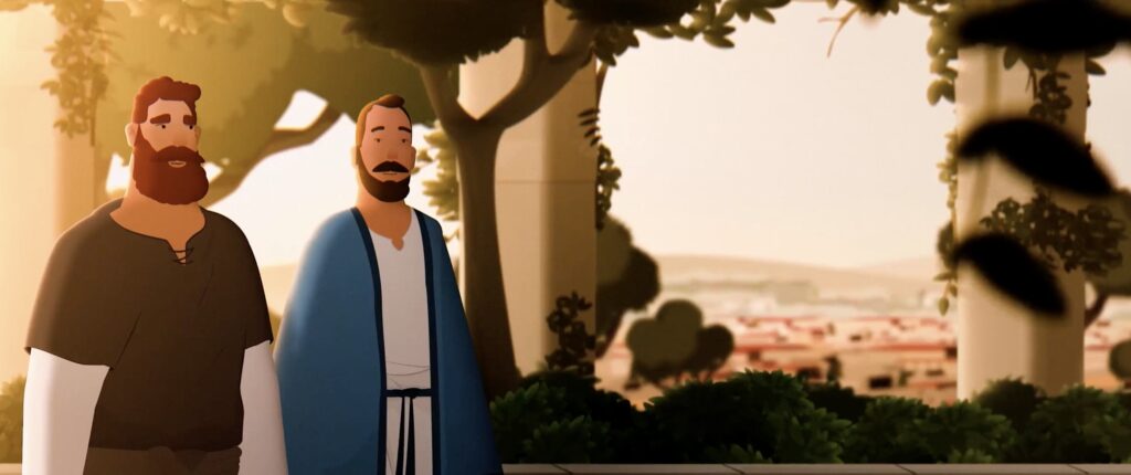 Picture of the disciples in the animated series of the Sermon on the Mount Bible study project.