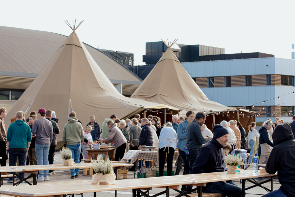 The festival plaza was set up for socializing and fellowship.