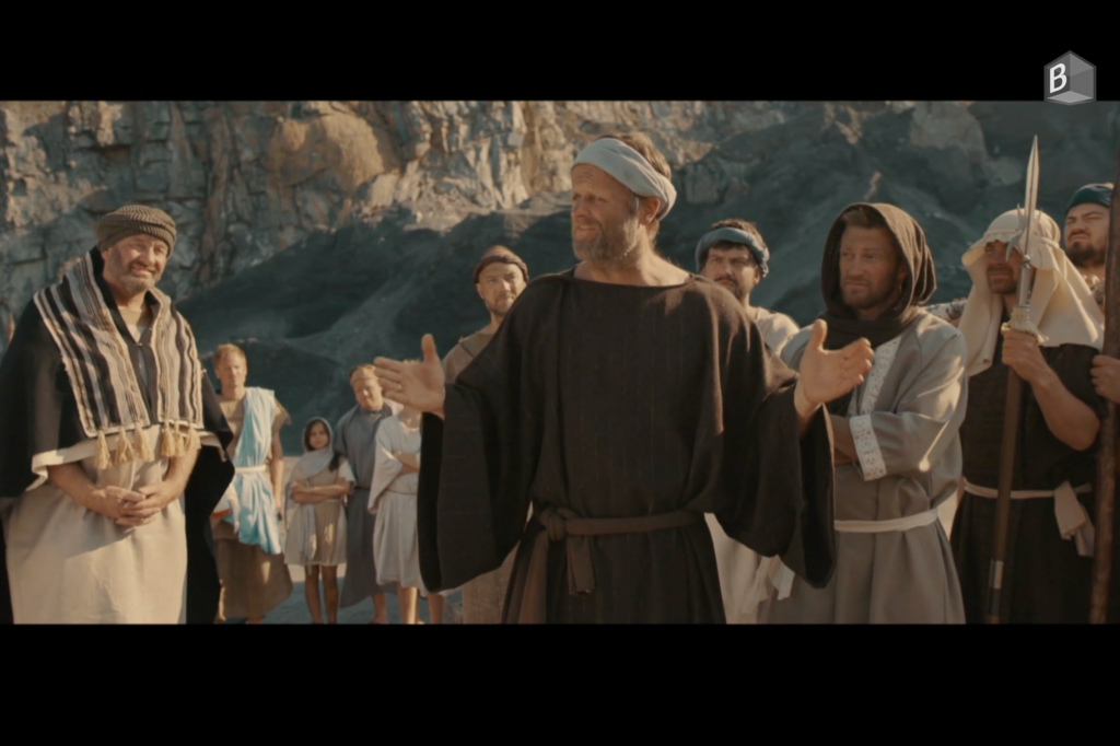 Skjermbilde fra filmen, hvor alle skuespillere er fra lokalmenigheten i Eiker.